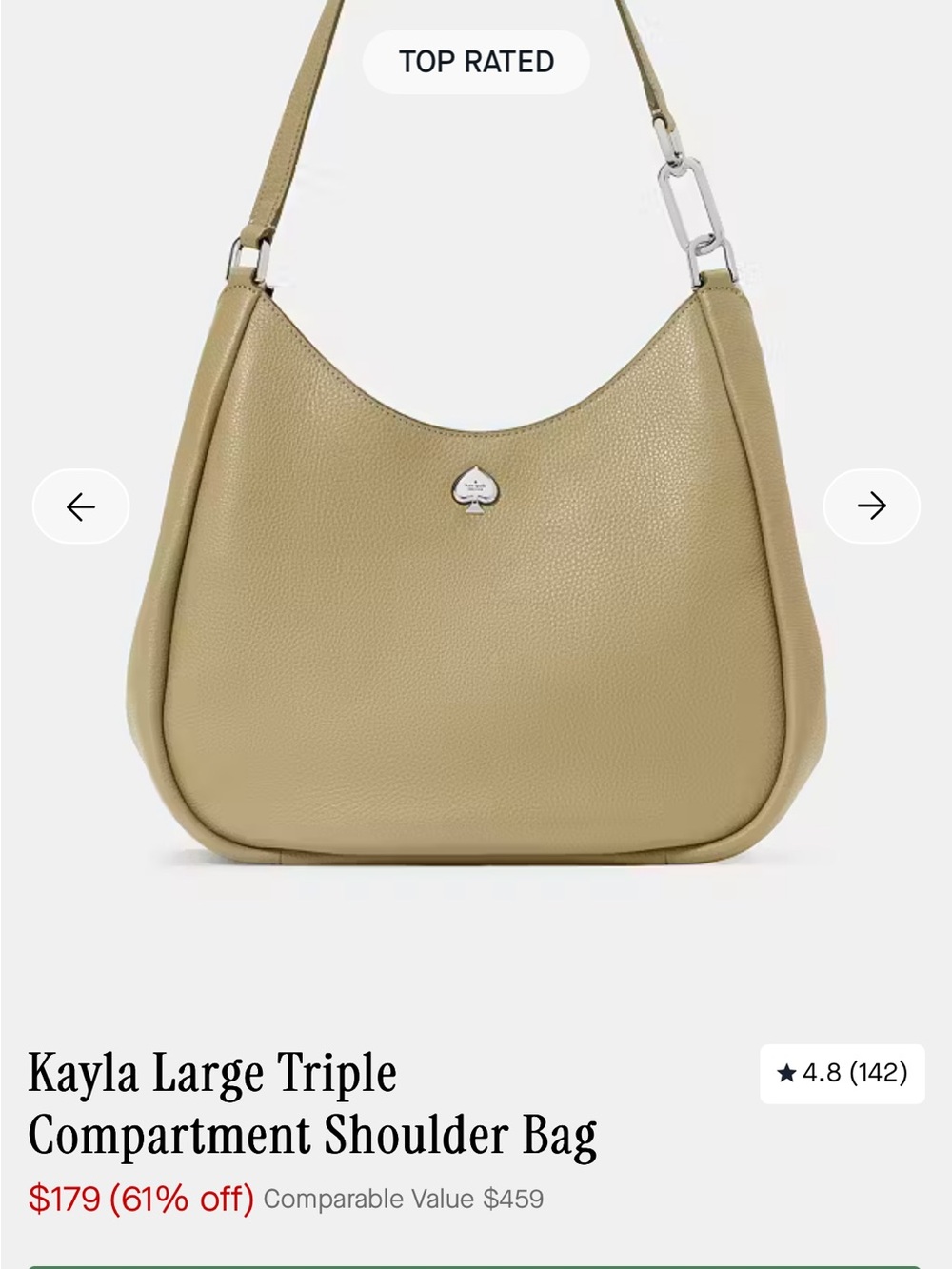 kate spade Olive Green Pebbled Leather Shoulder Bag with Gold Hardware - Picture 5 of 7